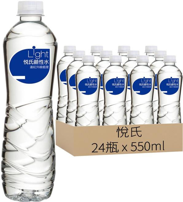 悅氏 Light鹼性水, 550ml, 24瓶
