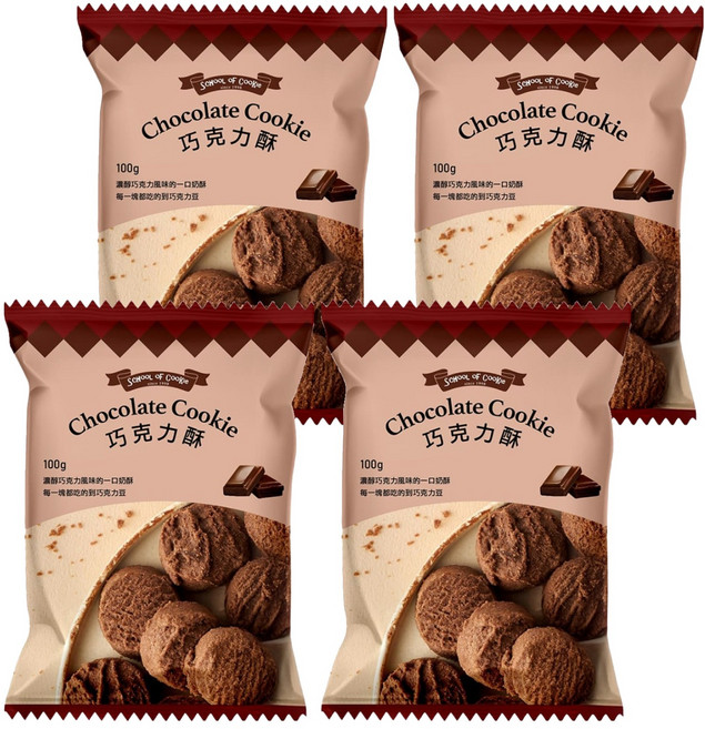 School of Cookie 台灣優格餅乾學院 巧克力酥, 4包, 100g