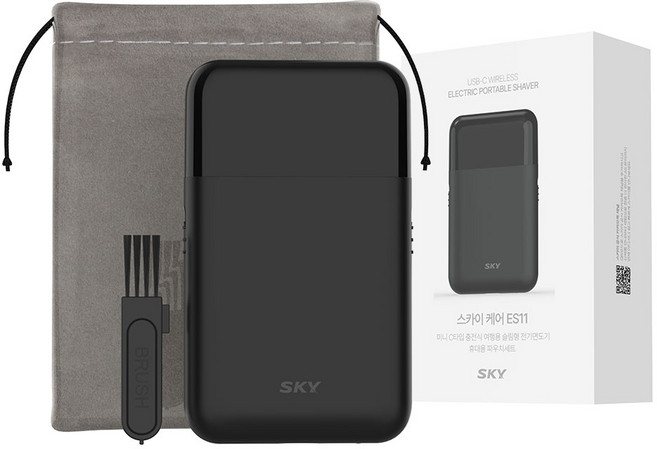SKY 케어 미니 C타입 충전식 여행용 슬림형 전기면도기 휴대용 파우치 세트, SKY-CA-ES11, 시크릿 블랙