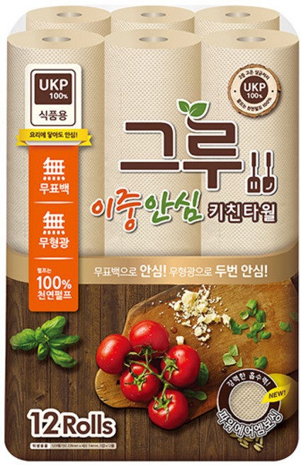 그루 이중안심 천연펄프 키친타올, 120매, 12개