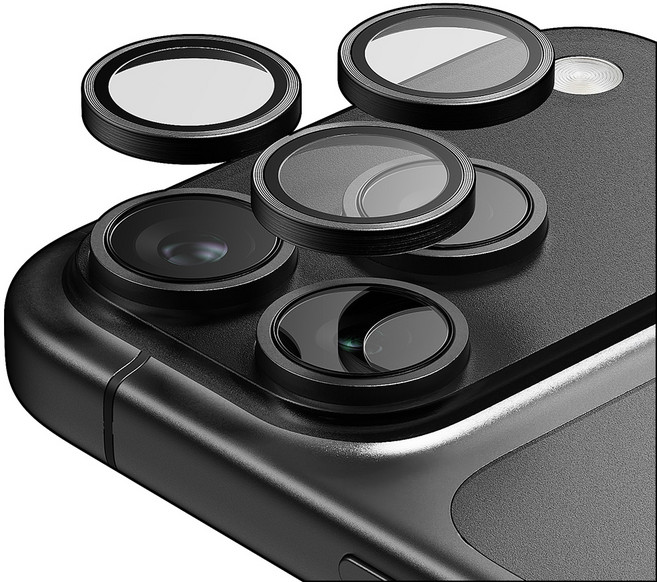 빅쏘 고투명 빛번짐방지 부착가이드 카메라 보호 링아이폰 강화유리 보호필름 블랙, 1세트