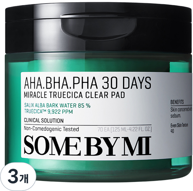 썸바이미 아하 바하 파하 30 데이즈 미라클 트루시카 클리어패드 125ml, 70매입, 3개