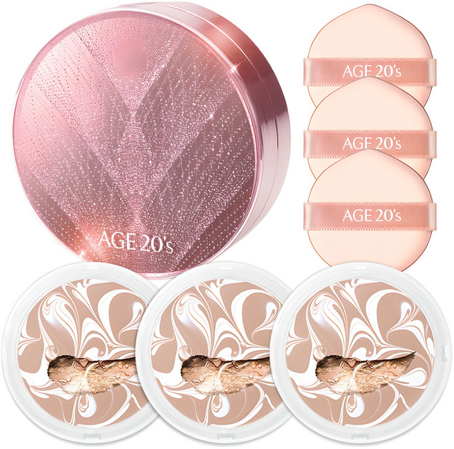 에이지투웨니스 뉴오리지널 트윙클 에디션 에센스 커버 팩트 케이스 + 리필 12.5g x 3p, 화이트 베이지 (21호), 1개