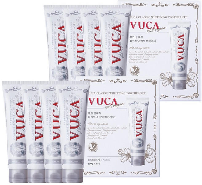 뷰카 클래식 화이트닝 미백 치약 플로럴민트향, 160g, 8개