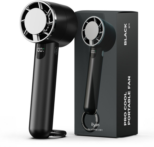 일리온 프로 쿨 급속 냉각 휴대용 선풍기 3in1 무선 손선풍기, 블랙