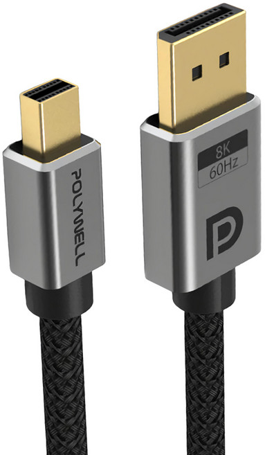 POLYWELL 寶利威爾 MDP公轉DP公 轉接線8K60Hz, 2m, 灰色, 1條