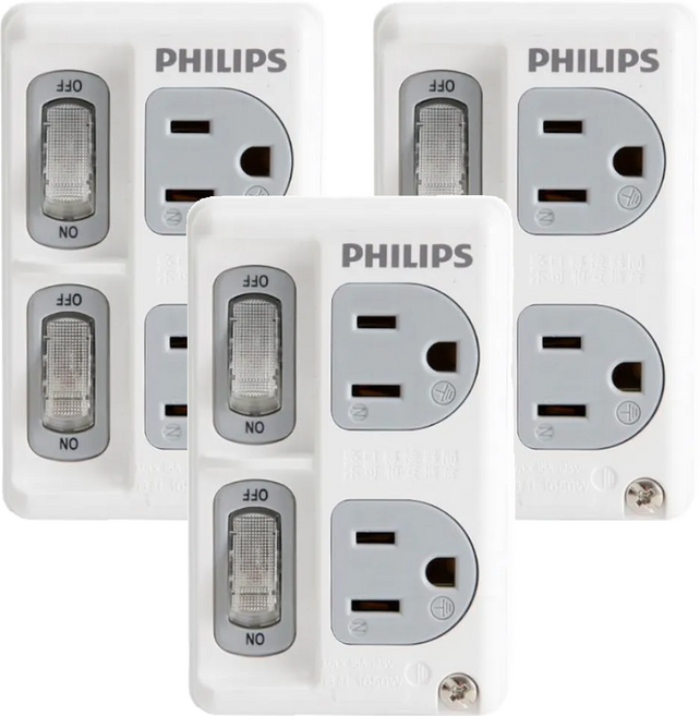 PHILIPS 飛利浦 台灣公司貨 節能開關 2開2插分接式插座 CHP3020W/96, 99mm, 白色, 3個