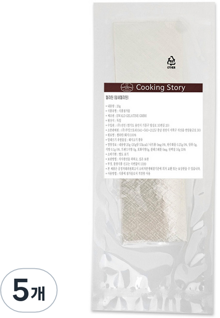 쿠킹스토리 잎새 젤라틴, 20g, 5개