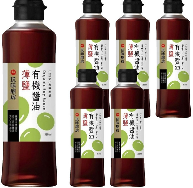 萬家香 玩味廚房薄鹽有機醬油, 350ml, 6瓶