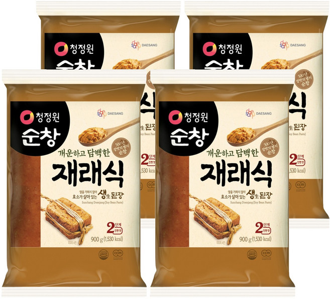 청정원순창 개운하고 담백한 재래식 생된장, 4개, 900g