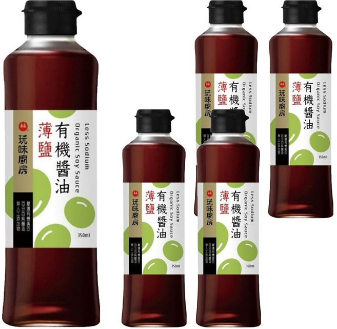 萬家香 玩味廚房薄鹽有機醬油, 350ml, 5瓶