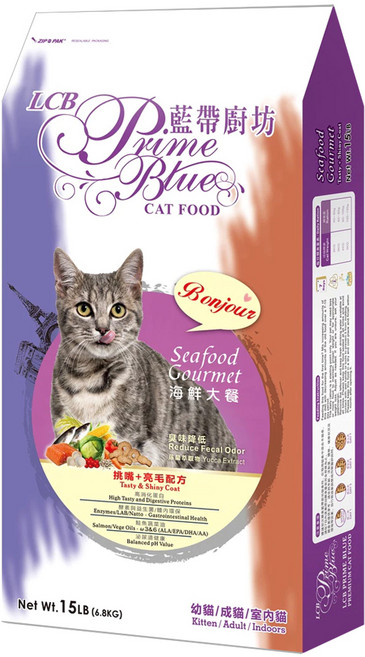LCB 藍帶廚坊 幼貓/成貓/室內貓適用 乾糧, 挑嘴 + 亮毛, 6.8kg, 1袋