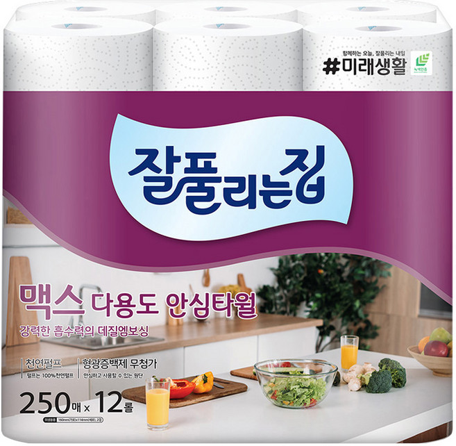 2위 - 잘풀리는집 맥스 다용도 천연펄프 롤키친타올, 250매, 12개