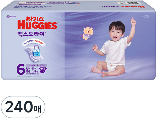하기스 맥스드라이 밴드형 기저귀 점보 남여공용, 6단계, 240매