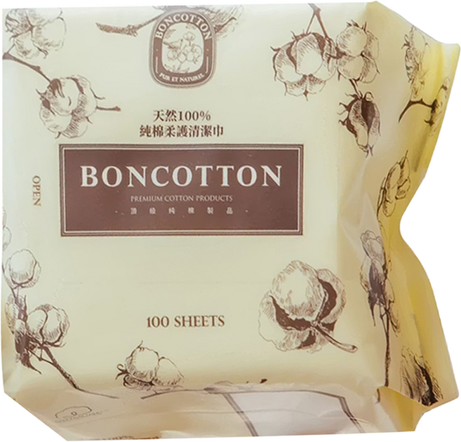 BONCOTTON 天然100%純棉柔護清潔巾 20 x 10cm, 1入, 1包