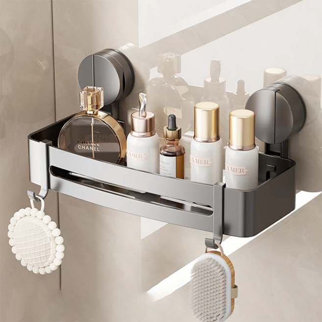 吸盤浴室置物架 四方架 吸盤款 32 x 12 x 4.5cm, 灰色, 1個