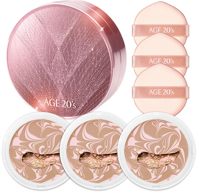에이지투웨니스 뉴오리지널 트윙클 에디션 에센스 커버 팩트 케이스 + 리필 12.5g x 3p, 핑크 미디움 베이지 (23호), 1개