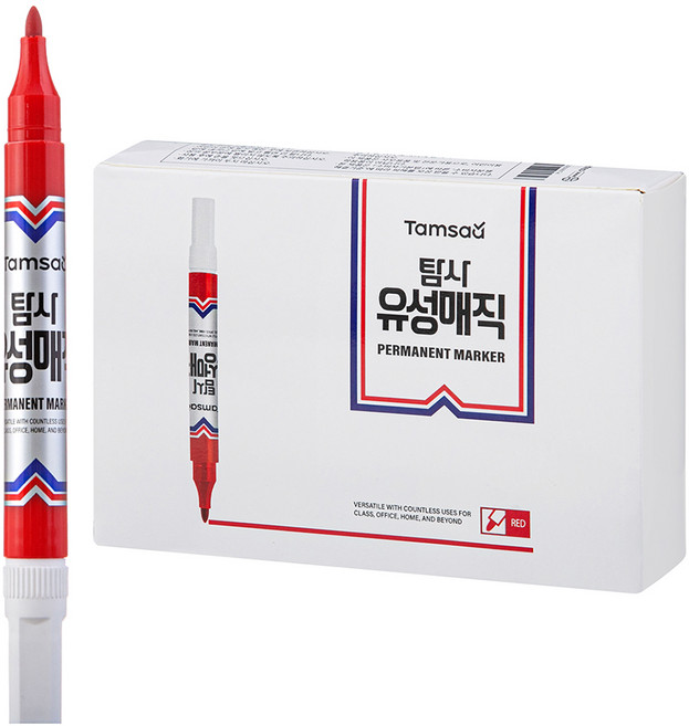 탐사 유성매직 둥근닙, 레드, 12개