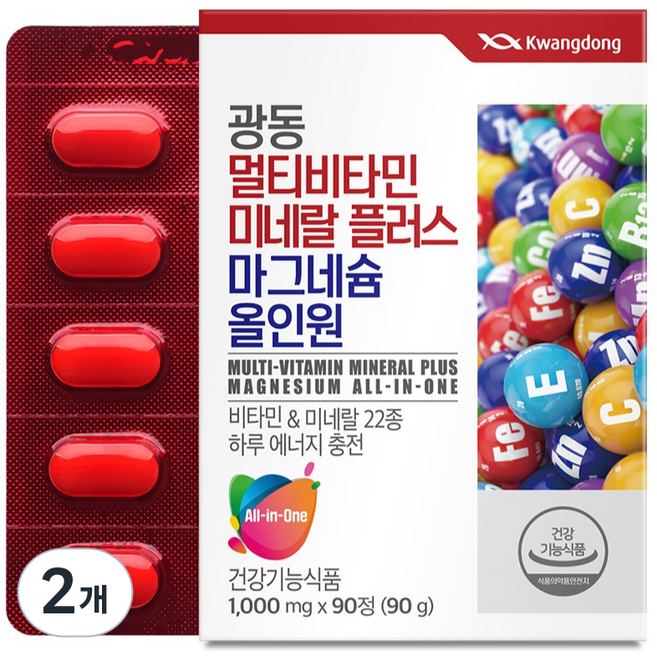광동 멀티비타민 미네랄 플러스 마그네슘 올인원 90g, 90정, 2개