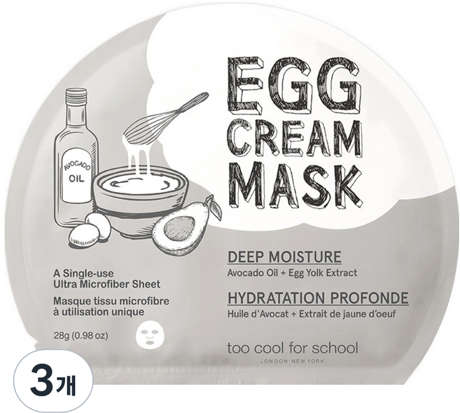 투쿨포스쿨 에그 크림 마스크 딥모이스처, 1개입, 3개