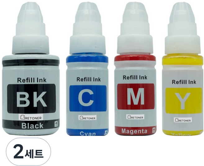 그래토너 캐논 호환 무한 리필 잉크 4종 세트 GI-990, 검정, 파랑, 빨강, 노랑, 2세트