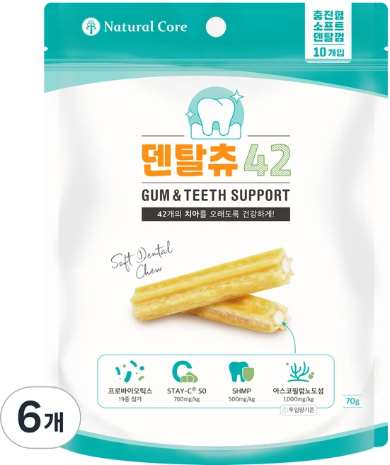 네츄럴코어 강아지 덴탈츄42, 소프트 덴탈츄, 70g, 6개 - 쿠팡