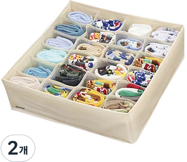 마켓플랜 패브릭 접이식 양말 정리 보관함, 아이보리, 2개