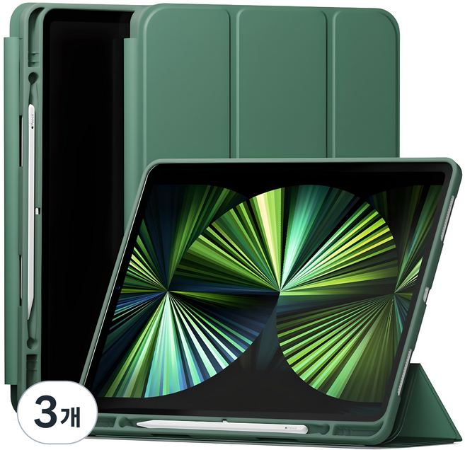 신지모루 스마트커버 펜슬 수납 태블릿 케이스, 딥그린, 3개