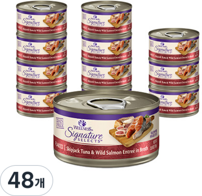 웰니스 고양이 시그니쳐 셀렉트 플레이크 습식사료, 연어+참치, 79g, 48개