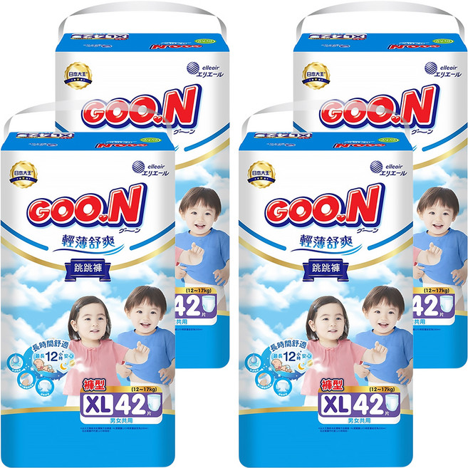 GOO.N 大王 輕薄舒爽 紙尿布 褲型 12~17kg 尿布款式隨機, XL, 168片
