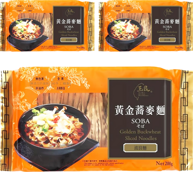 玉民 黃金蕎麥 波浪麵, 200g, 3入
