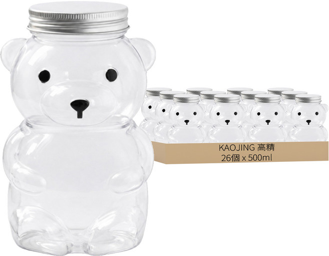 KAOJING 高精 冷泡茶容器, 銀蓋透明抱抱熊瓶, 26個, 500ml