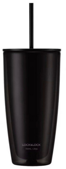 LocknLock 樂扣樂扣 簡約雙層輕量大容量吸管杯, 750ml, 1個, 尊爵黑色