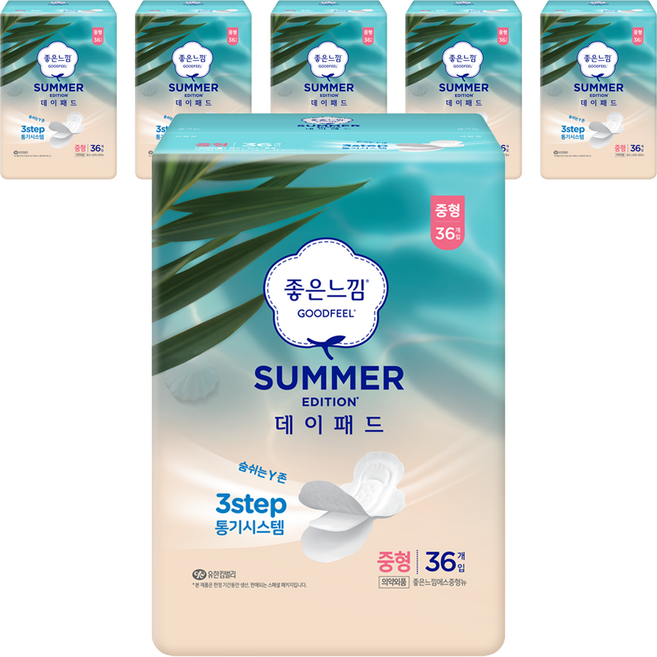 좋은느낌 썸머 에디션 데이패드 생리대 날개형, 중형, 6세트