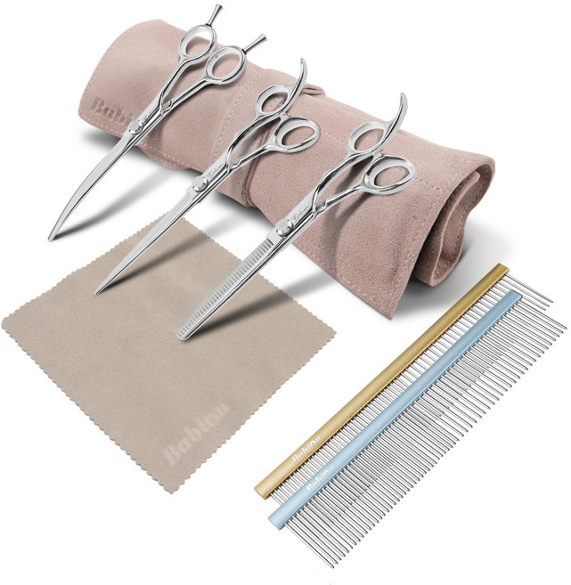 바비온 초급자용 반려동물 미용가위 E2 세트, 크림 베이지, 1세트