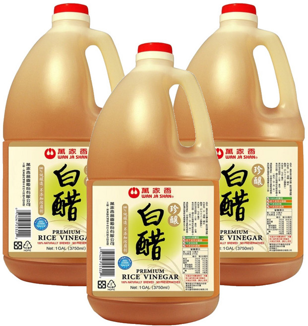 萬家香 珍釀白醋 100%純釀造 絕不使用冰醋酸 不添加人工調味料, 3.75L, 3瓶