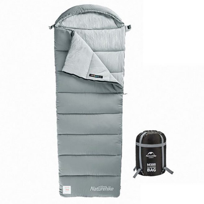 Naturehike 挪客 信封帶帽可水洗棉睡袋 M300 右拉鍊 NH20MSD02 220 x 80cm 1.5kg, 岩石灰, 1個
