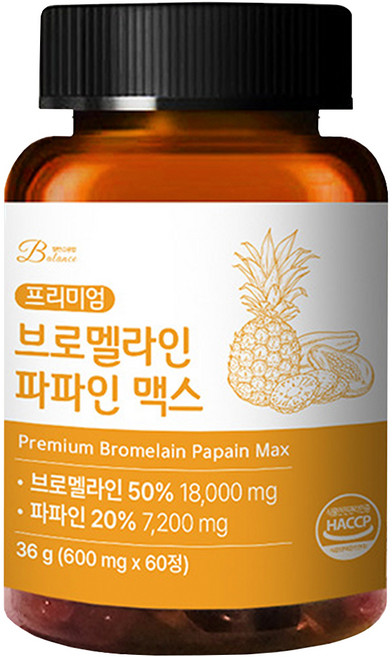 밸런스궁합 브로멜라인 파파인 맥스 파인애플 36g, 60정, 1개