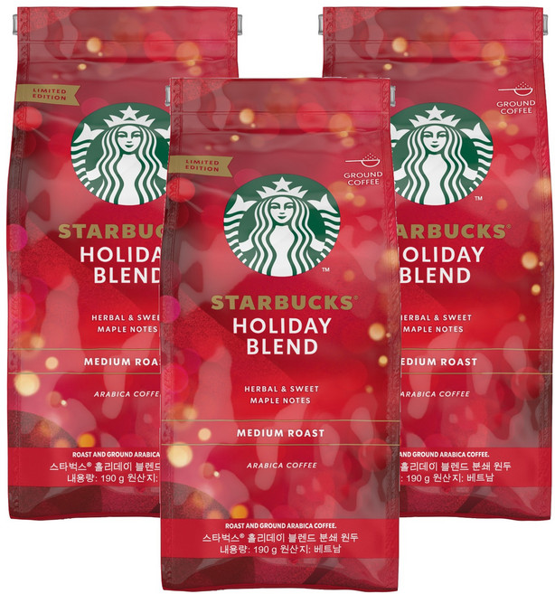 스타벅스 홀리데이블렌드 분쇄 원두, 생두, 190g, 3개, 190g