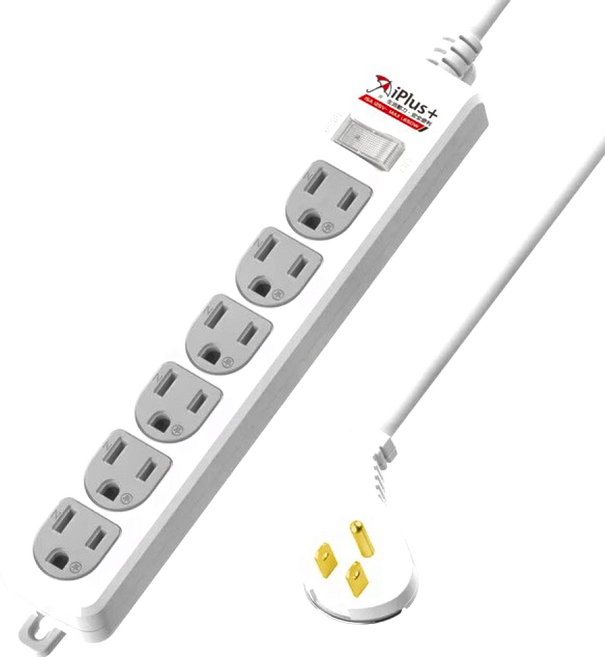 iPlus 保護傘 15A 1開關6座3孔, 1.8m, 白色, 1條