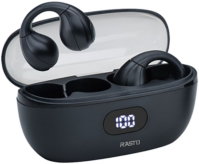 RASTO RS60 耳夾式氣傳導電量顯示真無線藍牙5.3耳機, R-EPA064, 黑色