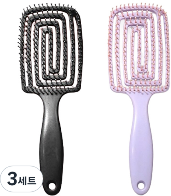 리빙홈디테일 젖은 엉킨 머리 뿌리볼륨 빗 2종 세트, 3세트, 블랙, 퍼플