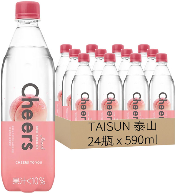 TAISUN 泰山 Cheers Peach 水蜜桃氣泡水, 24瓶, 590ml
