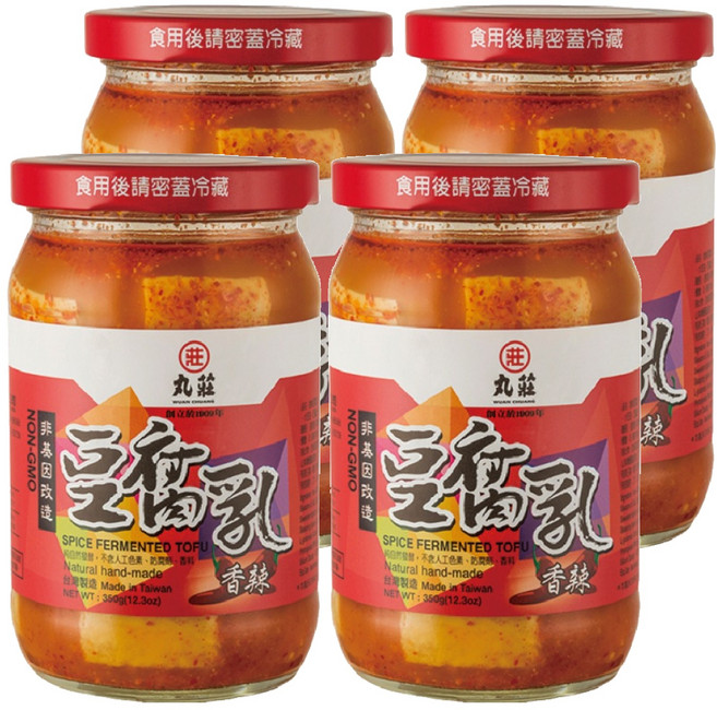 丸莊醬油 香辣豆腐乳 非基因改造, 350g, 4罐