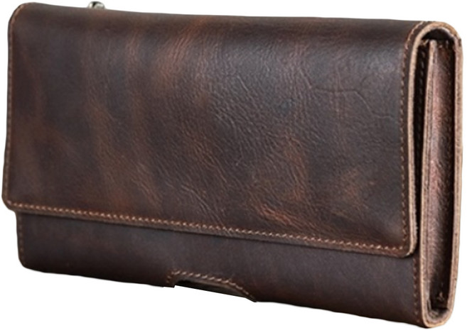 真皮頭層瘋馬牛皮多功能男士手機包腰包男包 可裝6.7吋 LB996 170g