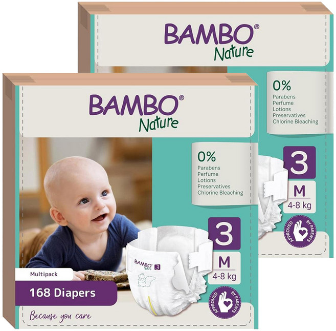 Bambo Nature 伴寶樂 Green 大容量黏貼型尿布 4~8kg, 第3階段, 336片