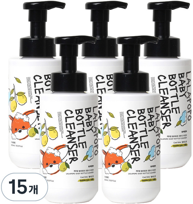 케이맘 랄라포포 유아용 젖병식기세정제 거품형 쿨라임향, 500ml, 15개