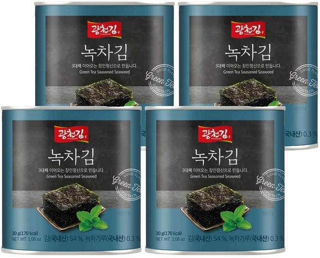광천김 녹차 캔김, 30g, 4개