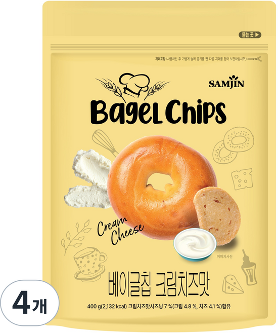 SAMJIN 三進 貝果脆片 奶油起司口味, 4包, 400g