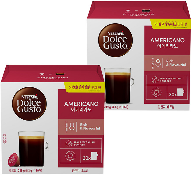 네스카페 돌체구스토 아메리카노 대용량팩, 8.3g, 30개입, 2개